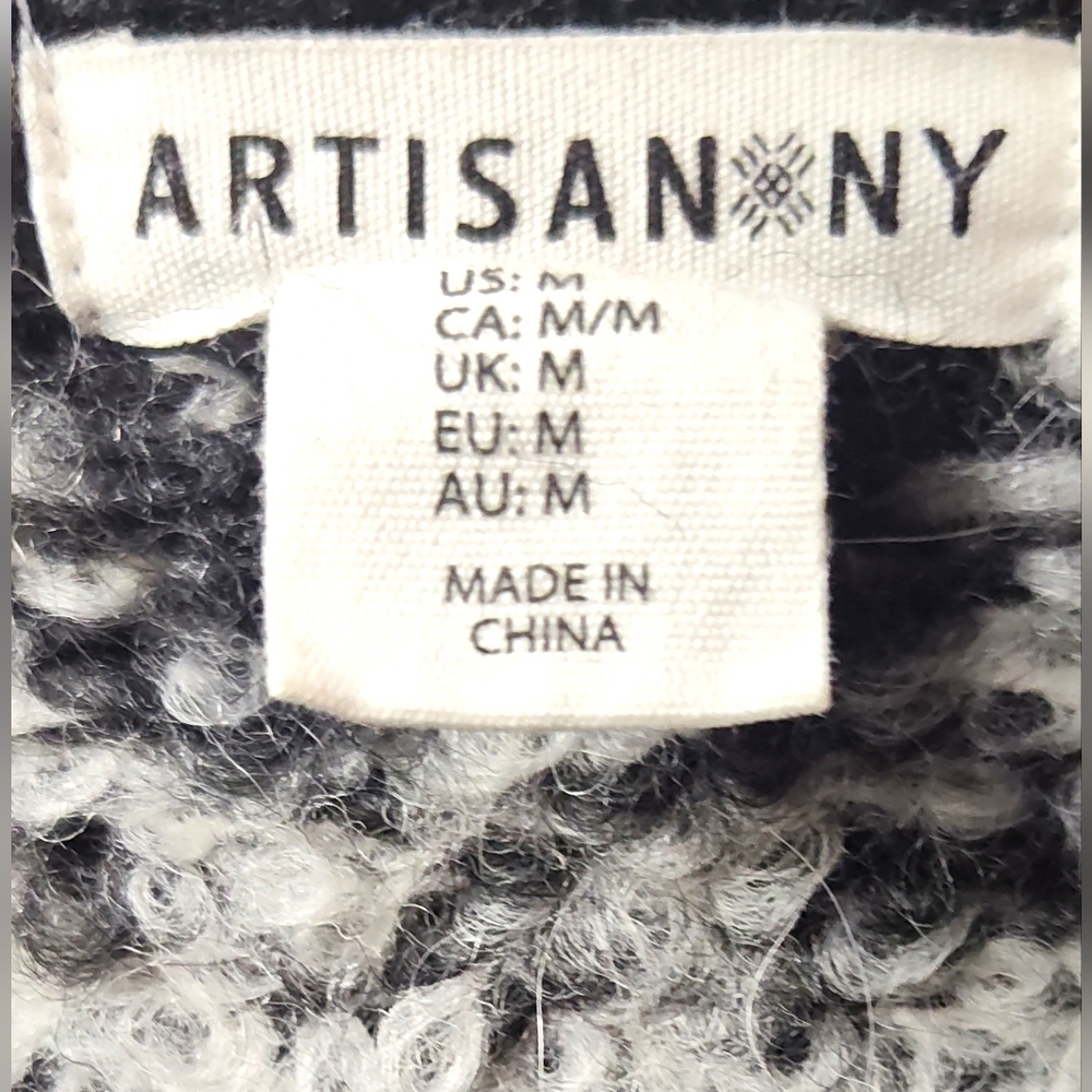 Artisan NY Black and White Geometric Acrylic/Wool Long Cardigan M - Picture 2 of 4